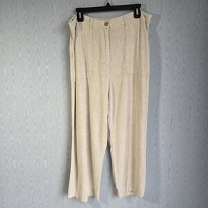Meg and Margot Pants Women's XL‎ Cropped Wide Leg High Rise Linen Blend Ivory